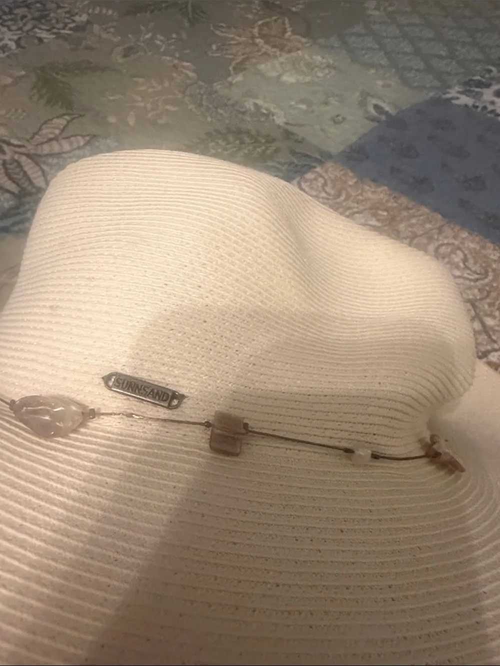 Wide-Brim Cream Sun Hat with Decorative Beaded Band